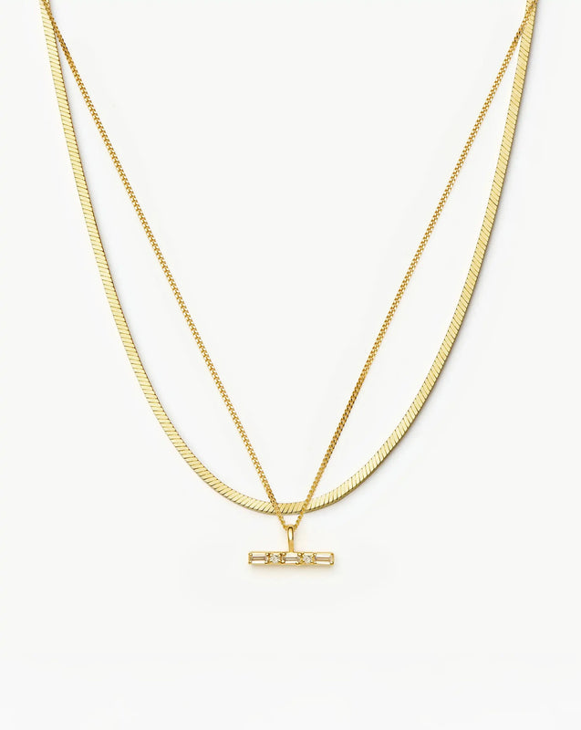 Lucy Williams Square Snake & T-Bar Necklace Set | 18ct Gold Vermeil