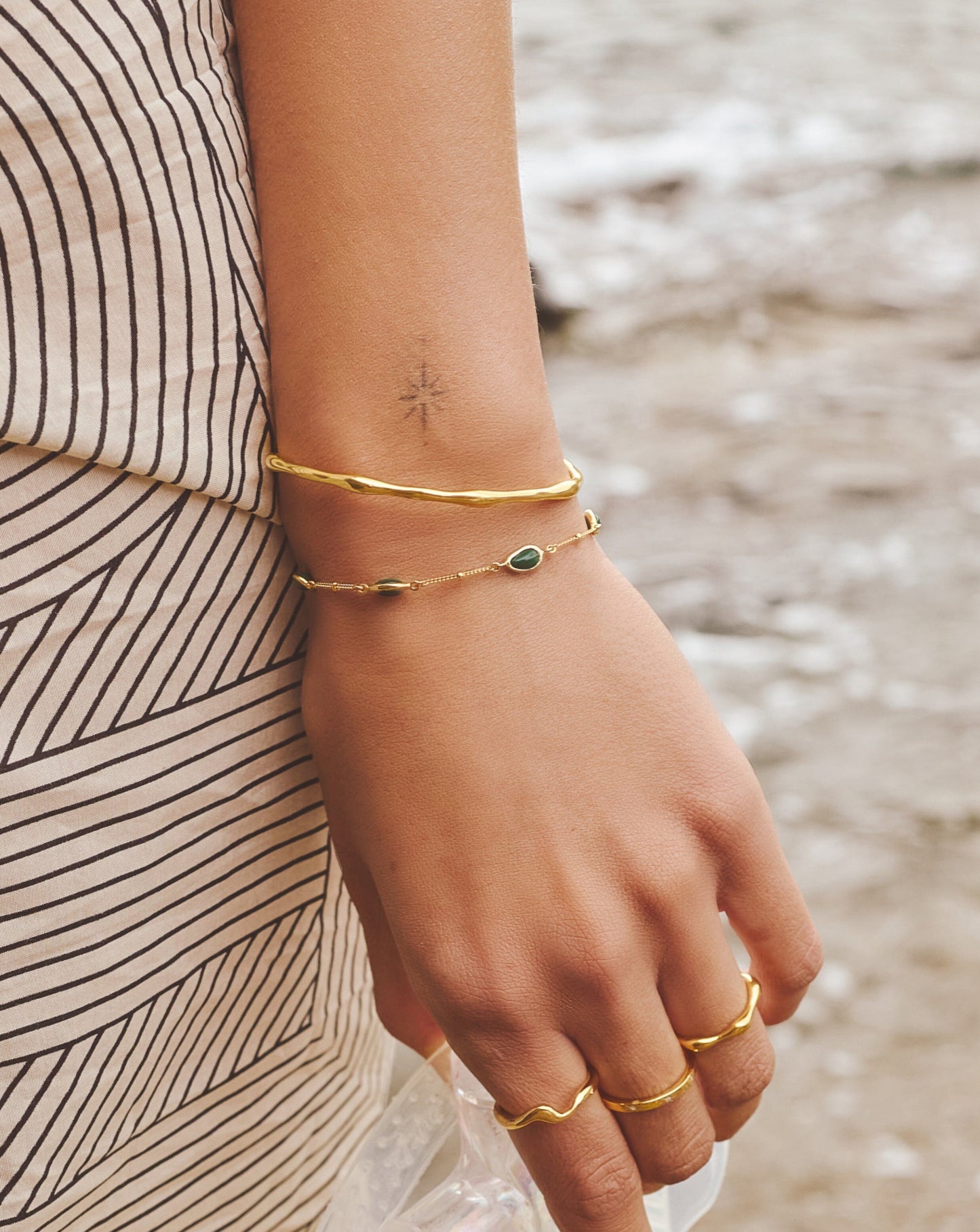 Magma Gemstone & Molten Cuff Bracelet Set | 18ct Gold Vermeil / 18ct Gold Plated Bracelets Missoma