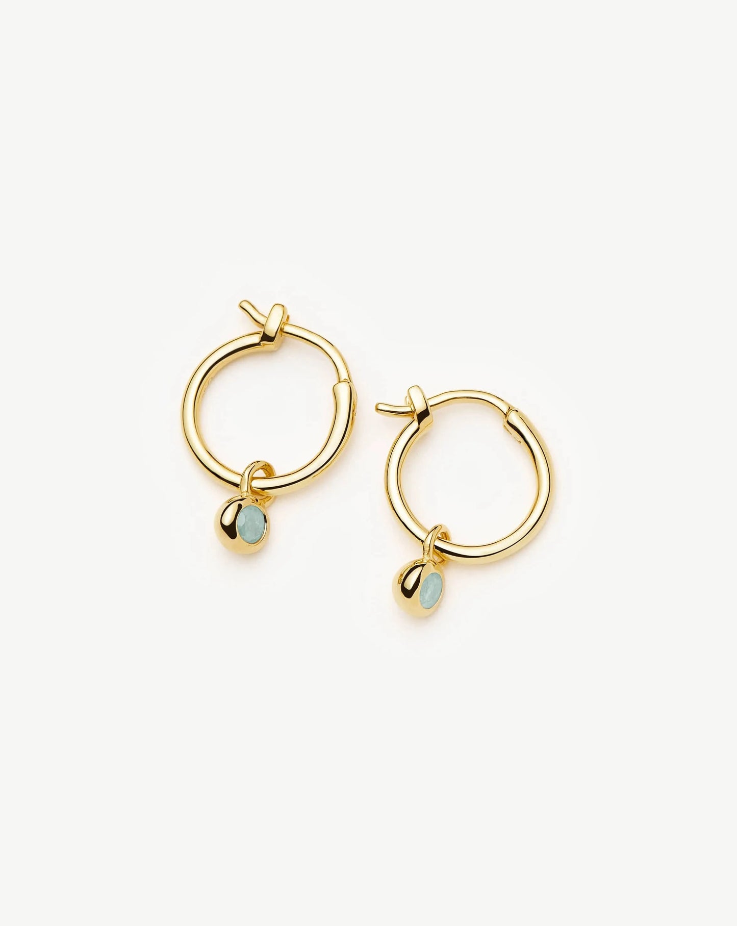 March Birthstone Mini Charm Hoop Earrings | 18ct Gold Vermeil/Milky Aquamarine Earrings Missoma