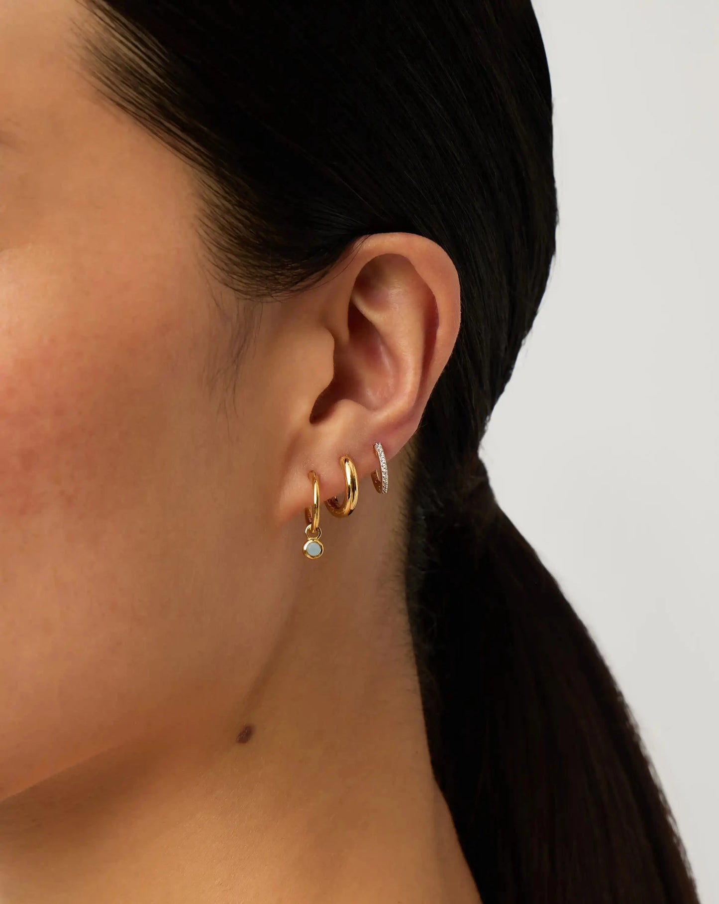 March Birthstone Mini Charm Hoop Earrings | 18ct Gold Vermeil/Milky Aquamarine Earrings Missoma