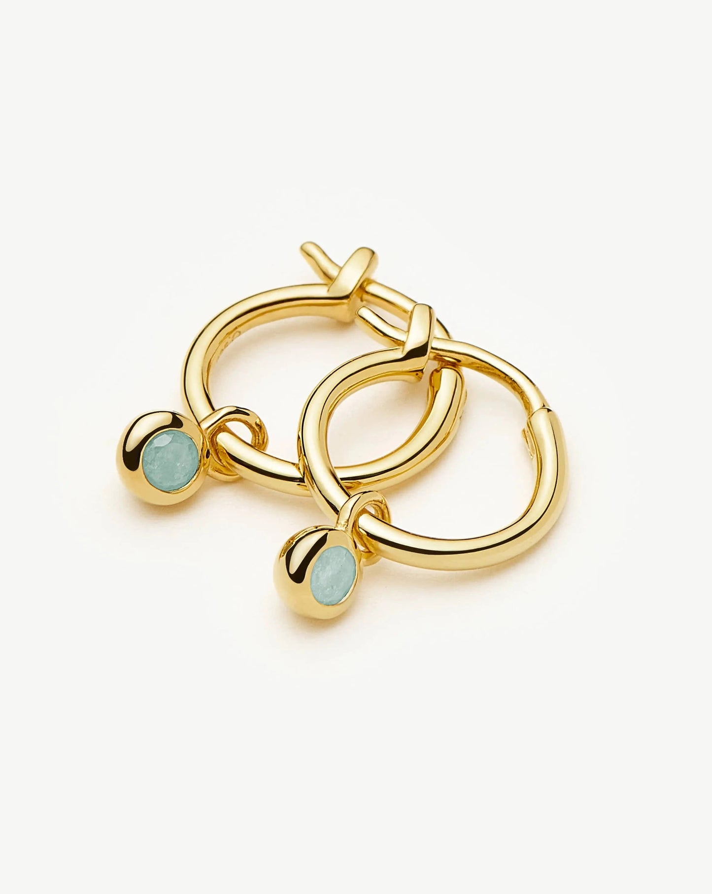 March Birthstone Mini Charm Hoop Earrings | 18ct Gold Vermeil/Milky Aquamarine Earrings Missoma