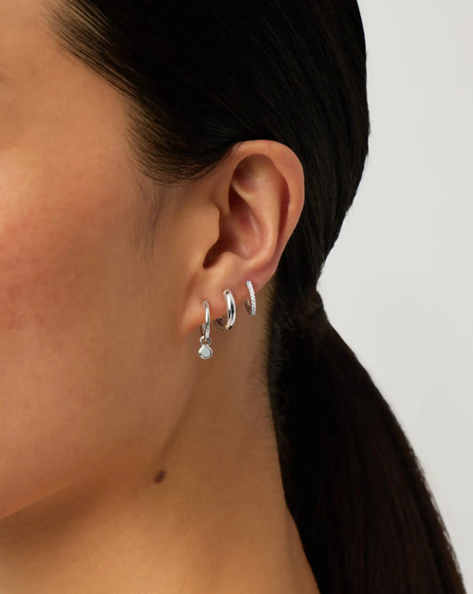 March Birthstone Mini Charm Hoop Earrings | Sterling Silver/Milky Aquamarine Earrings Missoma