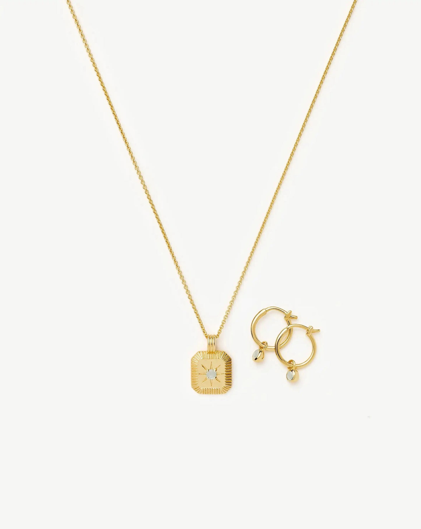 March Birthstone Necklace & Charm Earrings Set | 18ct Gold Vermeil/Milky Aquamarine Necklaces Missoma