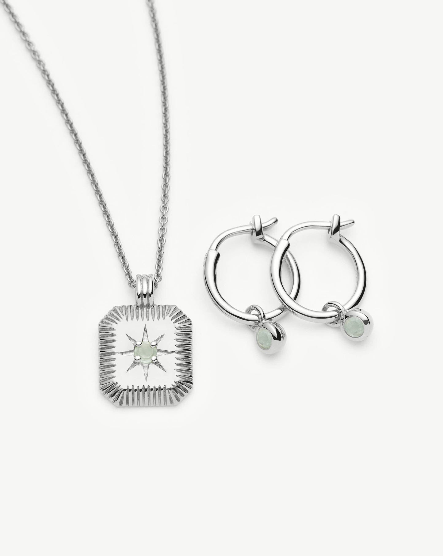 March Birthstone Necklace & Charm Earrings Set | Sterling Silver/Milky Aquamarine Necklaces Missoma