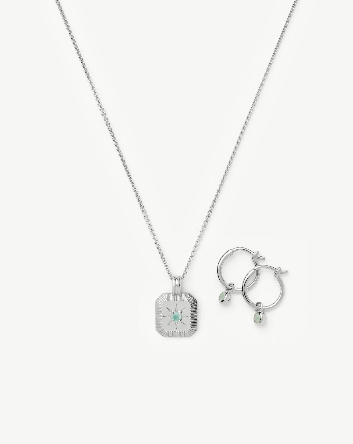 March Birthstone Necklace & Charm Earrings Set | Sterling Silver/Milky Aquamarine Necklaces Missoma