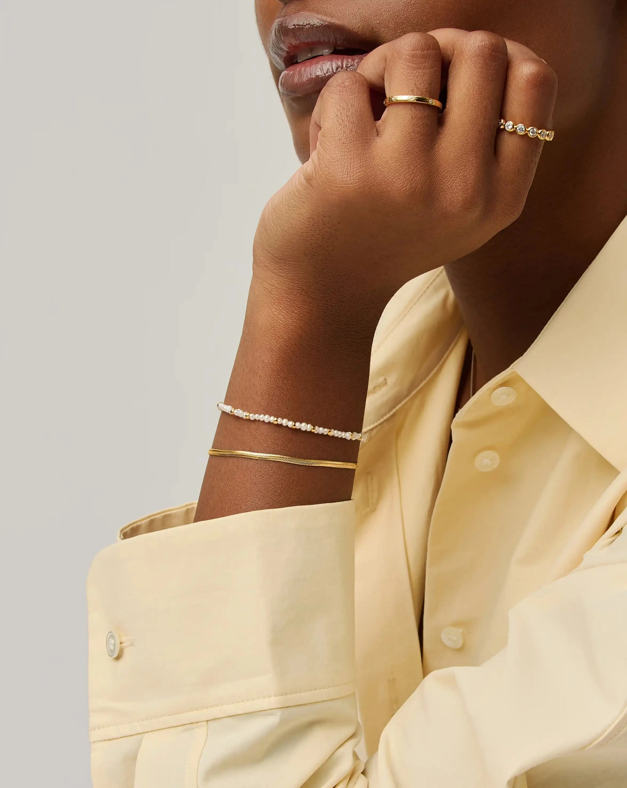 Micro Pearl Beaded & Thin Snake Chain Bracelet Set | 18ct Gold Plated/Pearl Bracelets Missoma