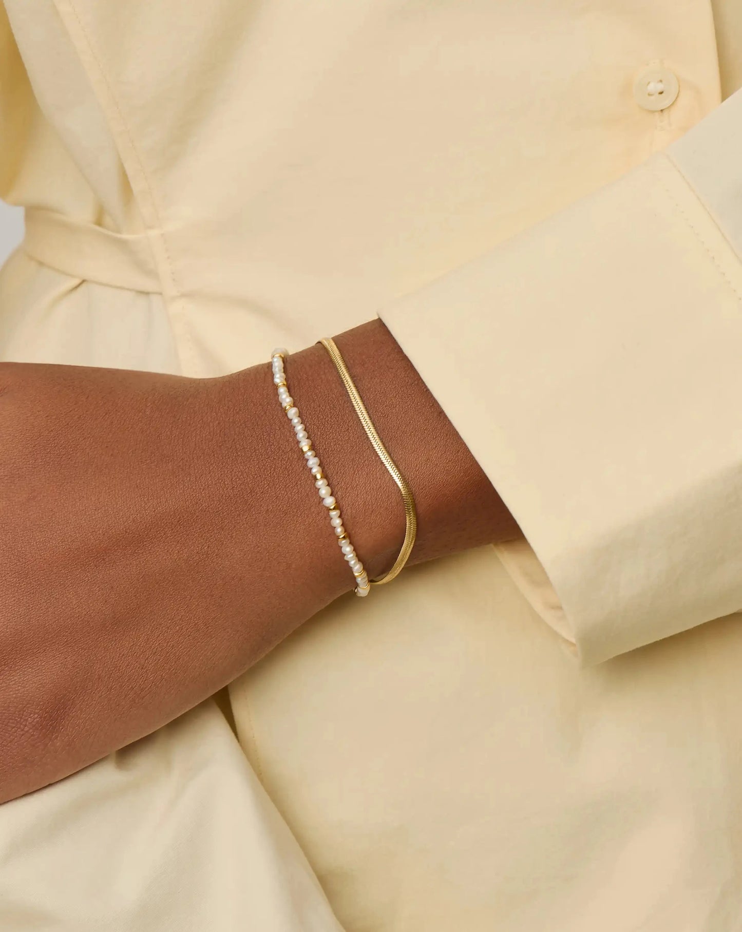 Micro Pearl Beaded & Thin Snake Chain Bracelet Set | 18ct Gold Plated/Pearl Bracelets Missoma