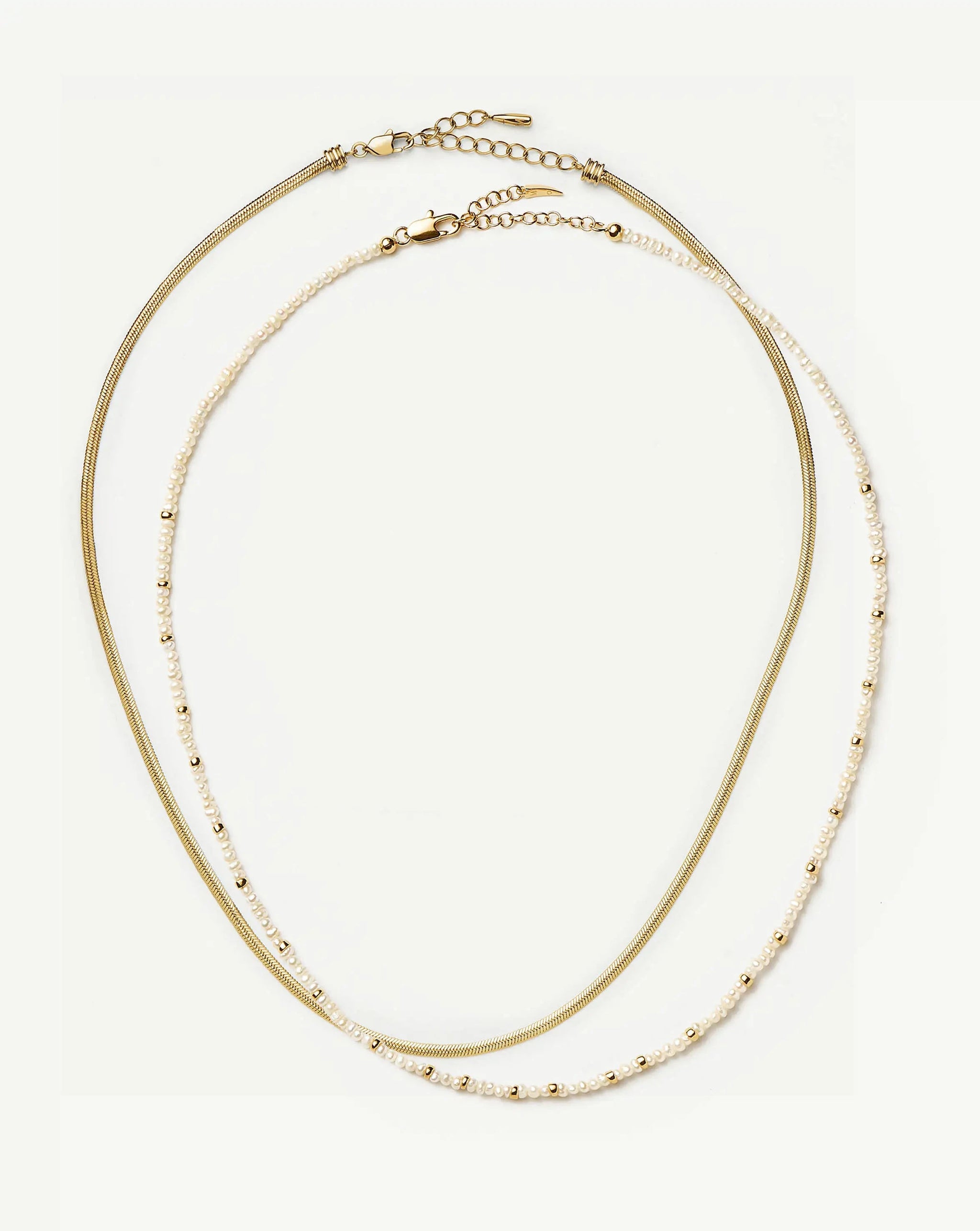 Micro Pearl Beaded & Thin Snake Chain Necklace Set | 18ct Gold Plated/Pearl Necklaces Missoma