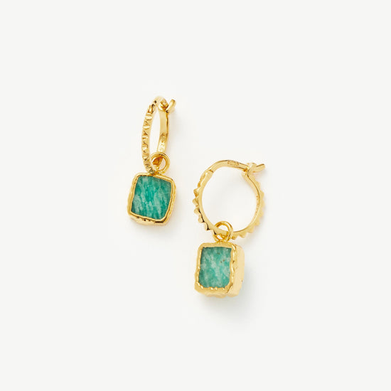 Mini Pyramid Charm Hoop Earrings | 18ct Gold Plated Vermeil/Amazonite Earrings Missoma