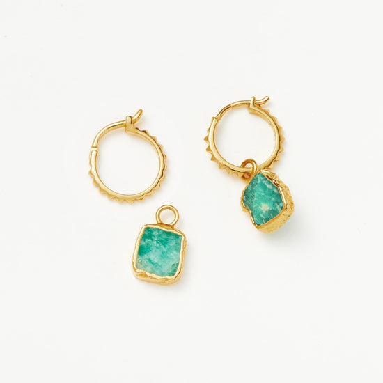 Mini Pyramid Charm Hoop Earrings | 18ct Gold Plated Vermeil/Amazonite Earrings Missoma