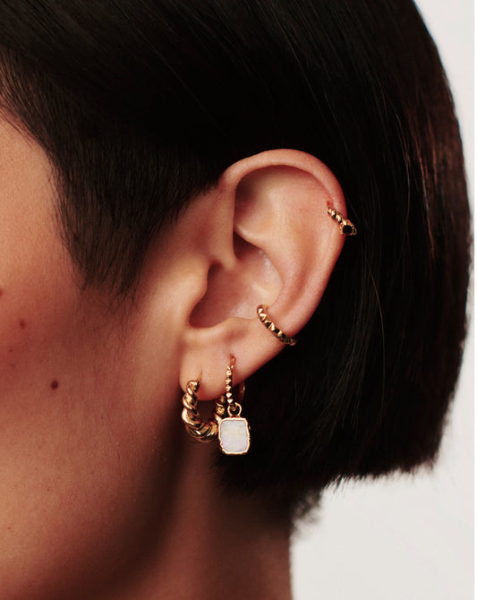 Mini Pyramid Charm Hoop Earrings | 18ct Gold Plated Vermeil/Rainbow Moonstone Earrings Missoma