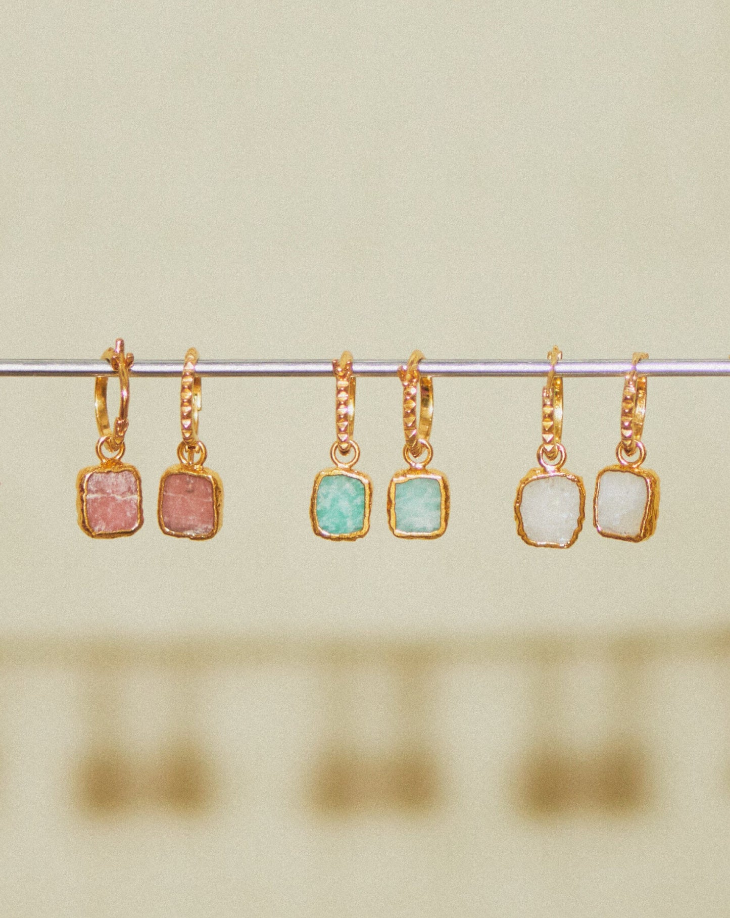 Mini Pyramid Charm Hoop Earrings | 18ct Gold Plated Vermeil/Rainbow Moonstone Earrings Missoma