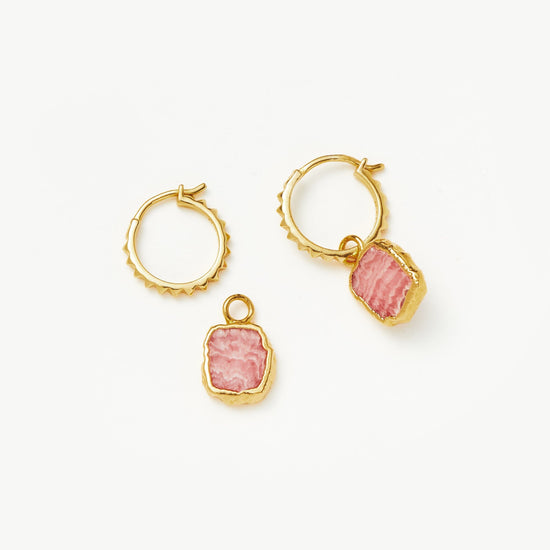 Mini Pyramid Charm Hoop Earrings | 18ct Gold Plated Vermeil/Rhodochrosite Earrings Missoma