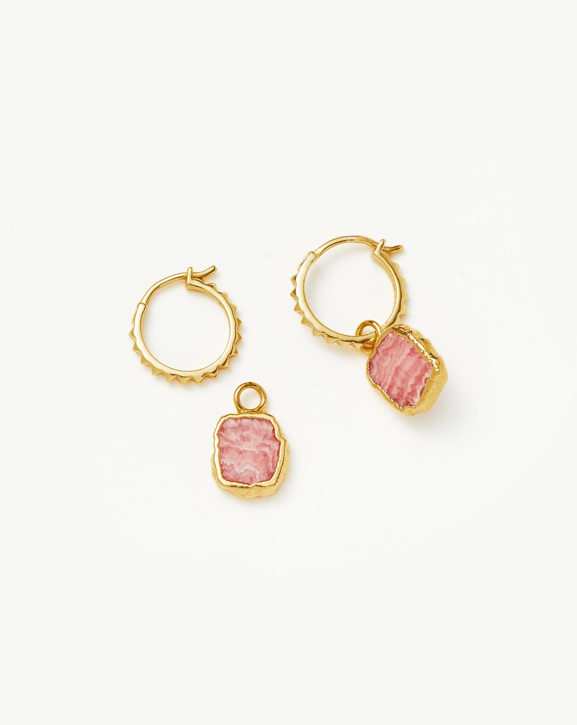 Mini Pyramid Charm Hoop Earrings | 18ct Gold Plated Vermeil/Rhodochrosite Earrings Missoma