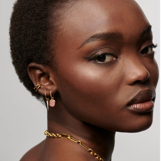 Mini Pyramid Charm Hoop Earrings | 18ct Gold Plated Vermeil/Rhodochrosite Earrings Missoma