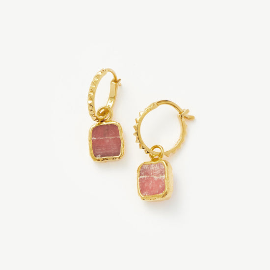 Mini Pyramid Charm Hoop Earrings | 18ct Gold Plated Vermeil/Rhodochrosite Earrings Missoma