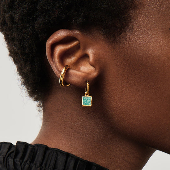 Mini Pyramid Charm Hoop Earrings | 18ct Gold Vermeil/Amazonite Earrings Missoma