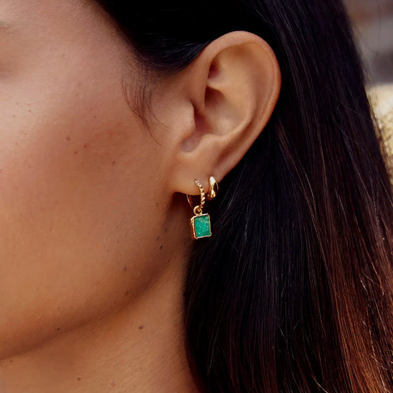 Mini Pyramid Charm Hoop Earrings | 18ct Gold Vermeil/Amazonite Earrings Missoma