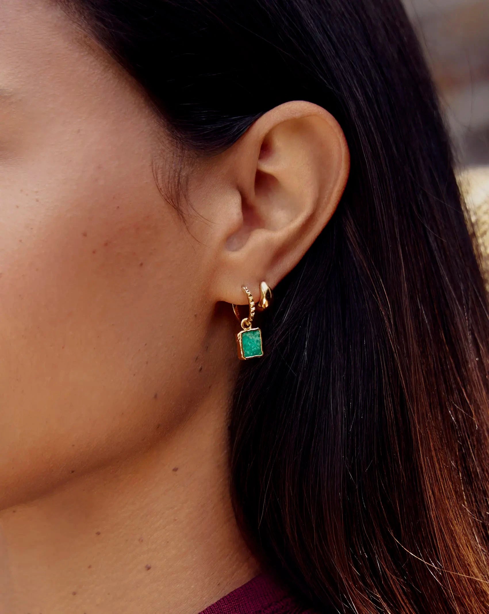 Mini Pyramid Charm Hoop Earrings | 18ct Gold Vermeil/Amazonite Earrings Missoma