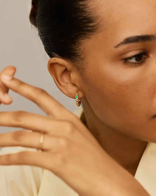 Molten Gemstone Baguette Small Hoop Earrings | 18ct Gold Plated/Blue and Green Onyx Earrings Missoma