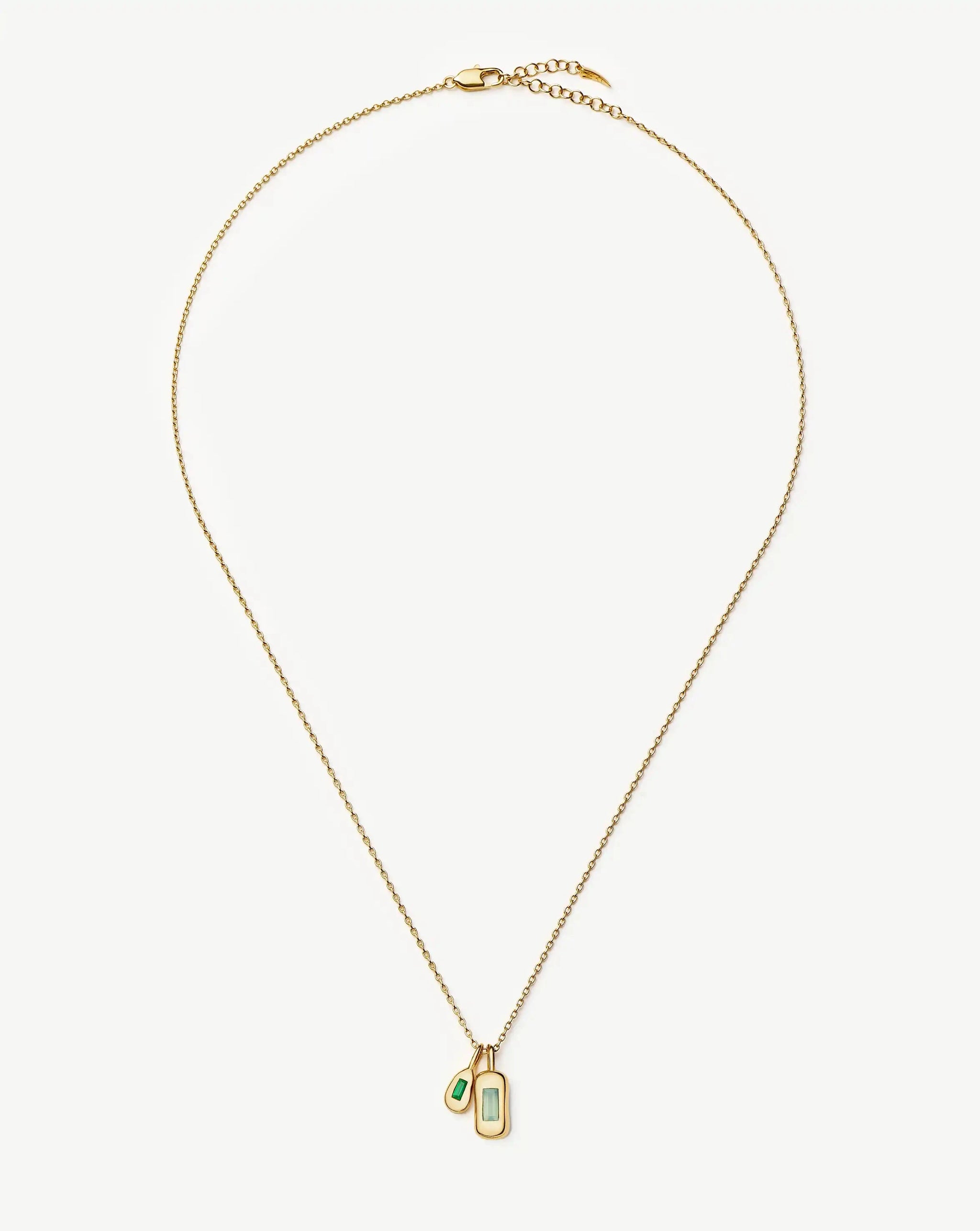 Molten Gemstone Bean Pendant Necklace | 18ct Gold Plated/Blue and Green Onyx Necklaces Missoma