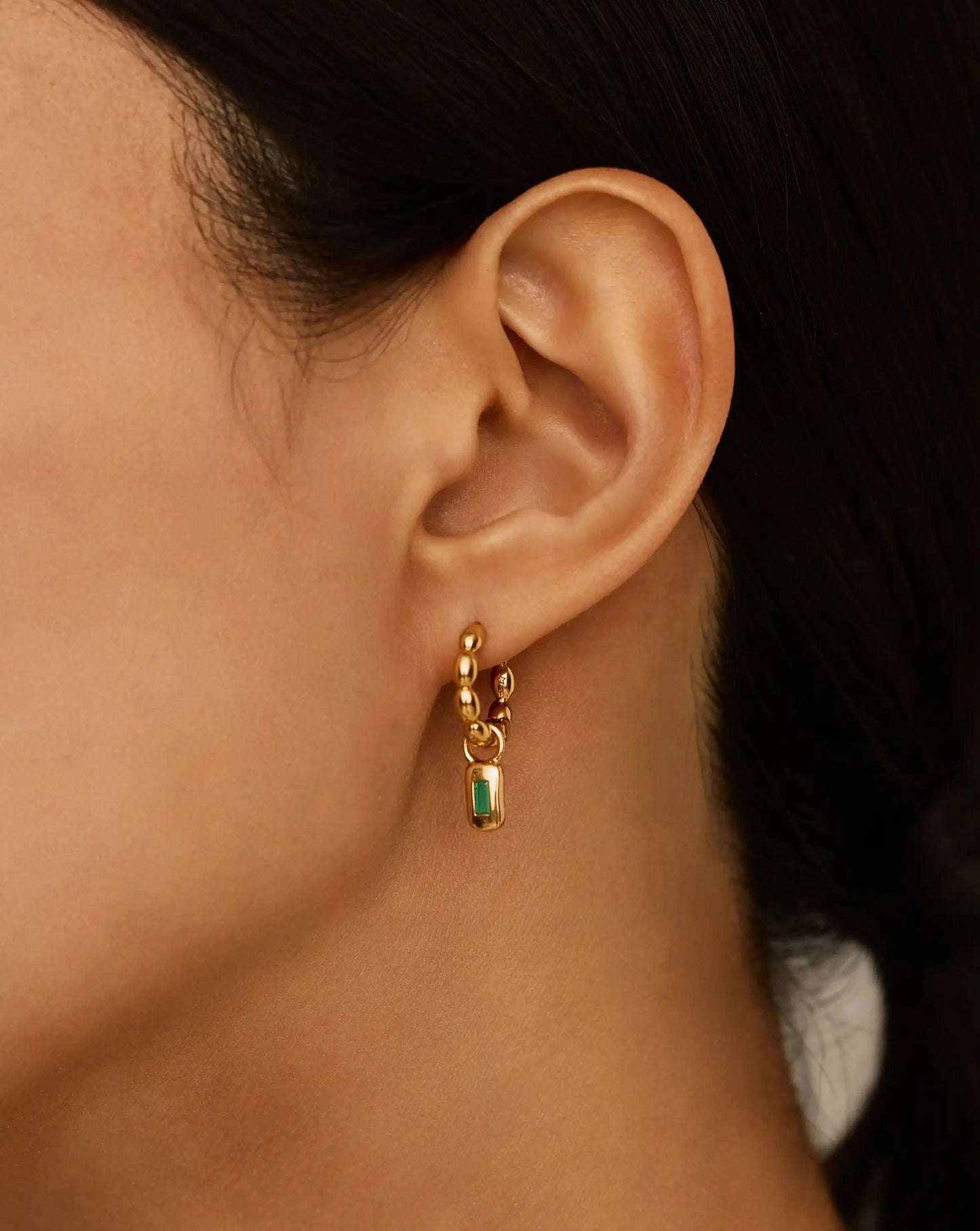 Molten Gemstone Charm Hoop Earrings | 18ct Gold Plated/Green Onyx Earrings Missoma