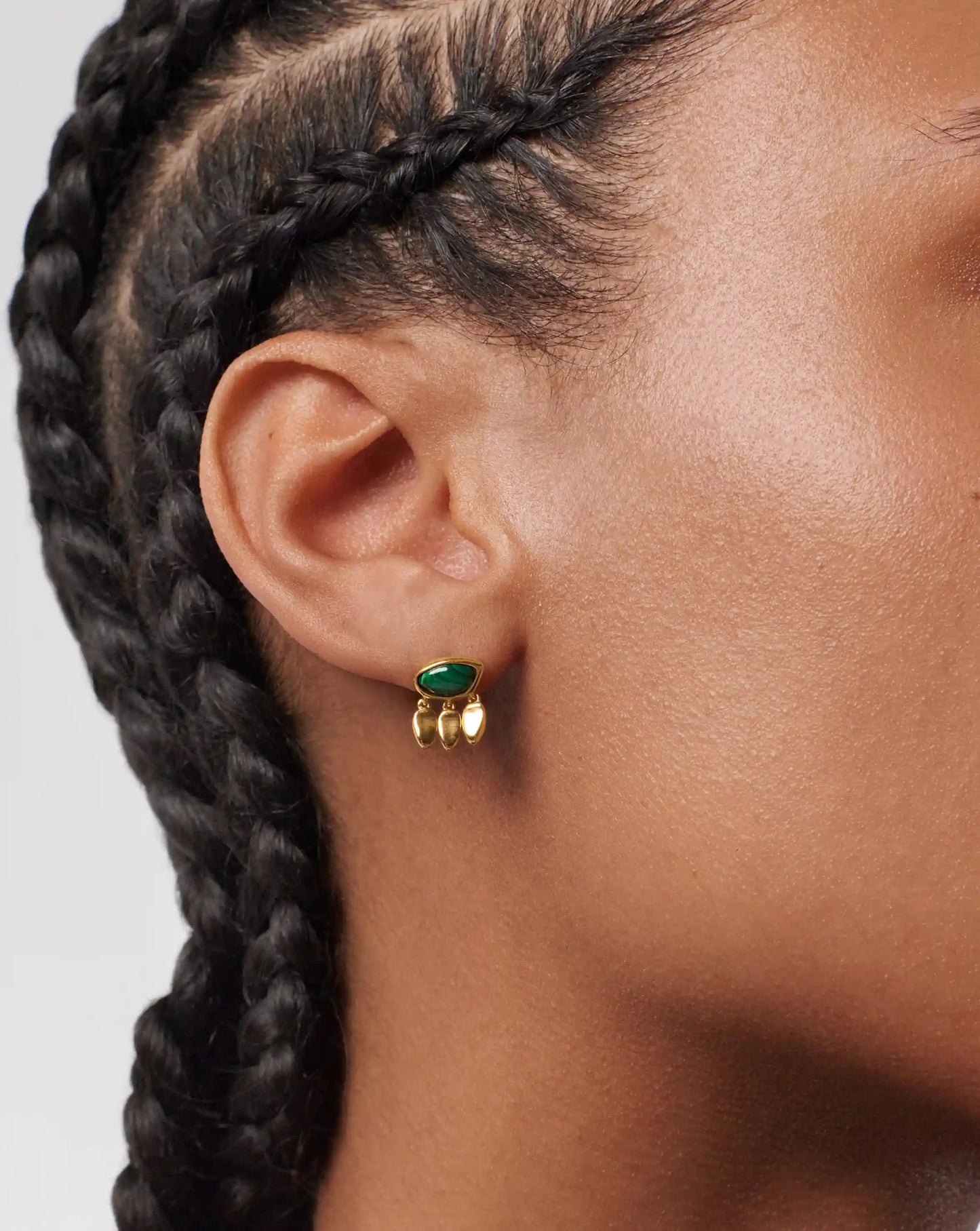 Molten Gemstone Charm Stud Earrings | Gold/Malachite Earrings Missoma