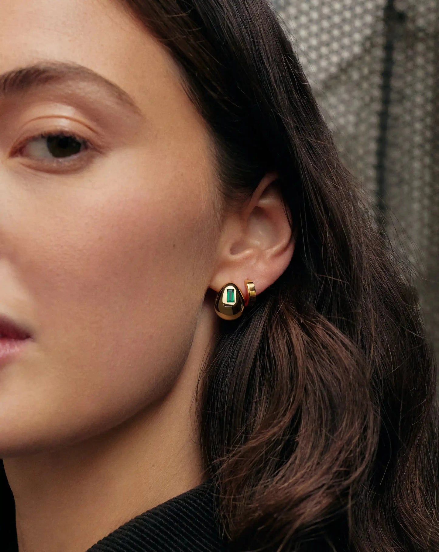 Molten Gemstone Dome Small Hoop Earrings | 18ct Gold Plated/Green Onyx Earrings Missoma