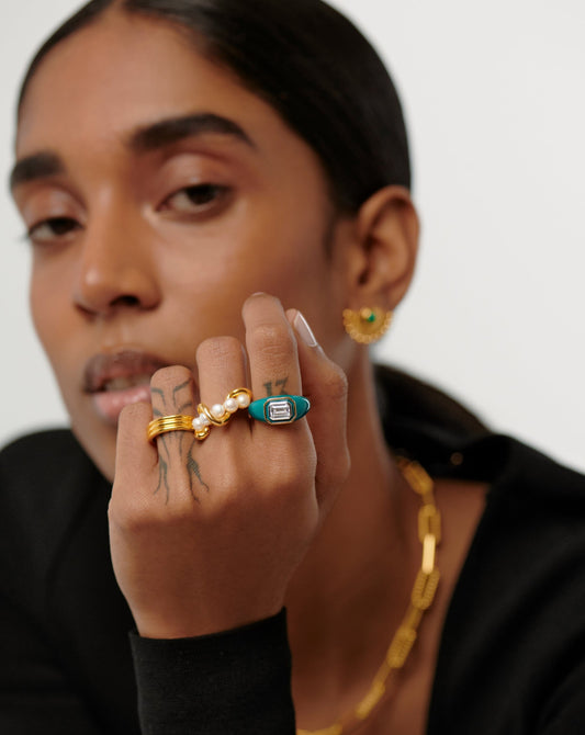 Molten Pearl Twisted Stacking Ring | 18ct Gold Vermeil/Pearl Rings Missoma