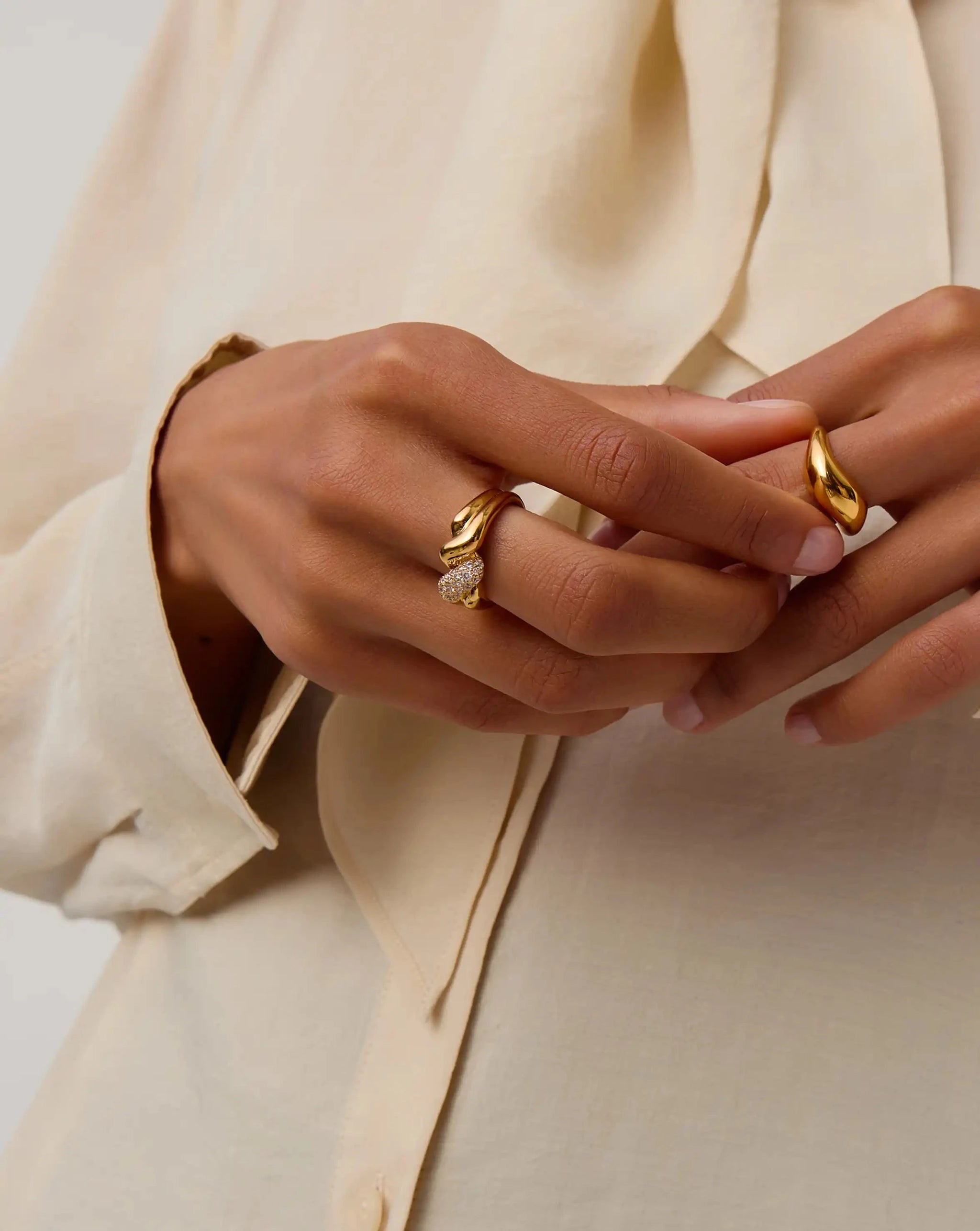 Molten Snow Double Statement Ring | 18ct Gold Plated/Cubic Zirconia Rings Missoma