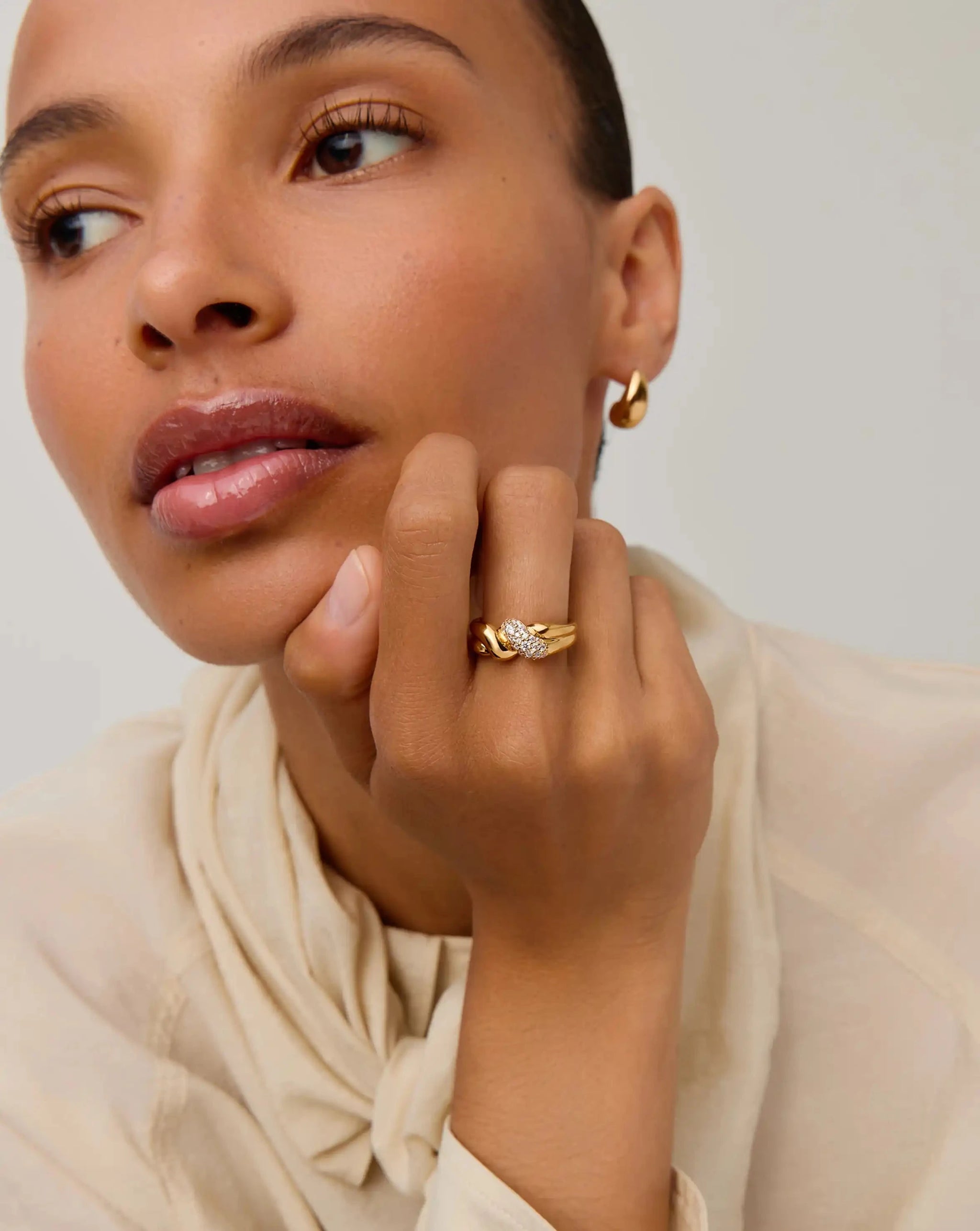 Molten Snow Double Statement Ring | 18ct Gold Plated/Cubic Zirconia Rings Missoma