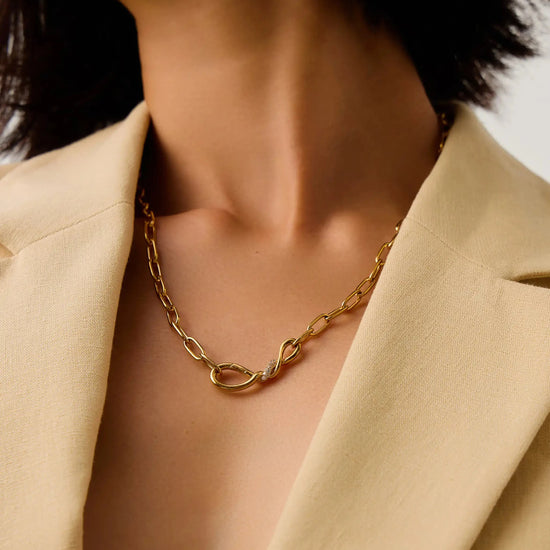 Molten Snow Paperclip Chain Necklace | 18ct Gold Plated/Cubic Zirconia Necklaces Missoma