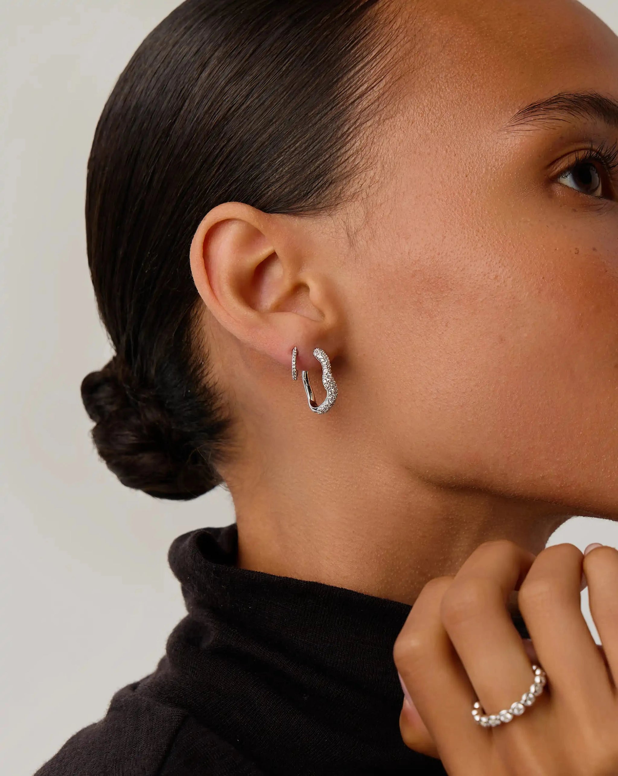 Molten Snow Small Hoop Earrings | Sterling Silver/Cubic Zirconia Earrings Missoma
