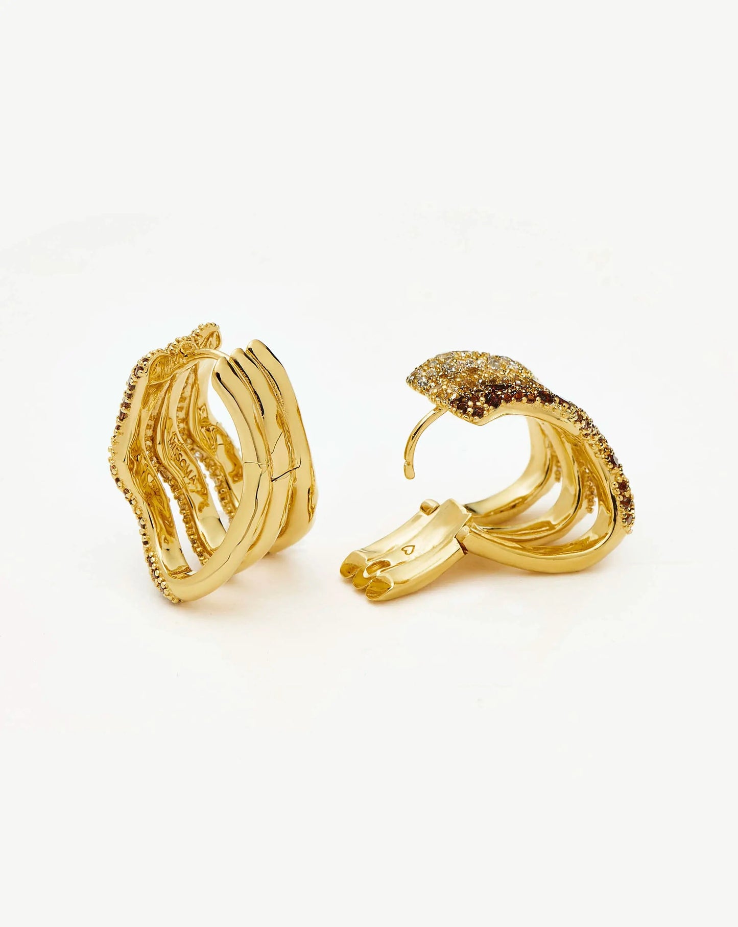 Molten Snow Triple Pavé Small Hoop Earrings | 18ct Gold Plated/Cubic Zirconia Earrings Missoma