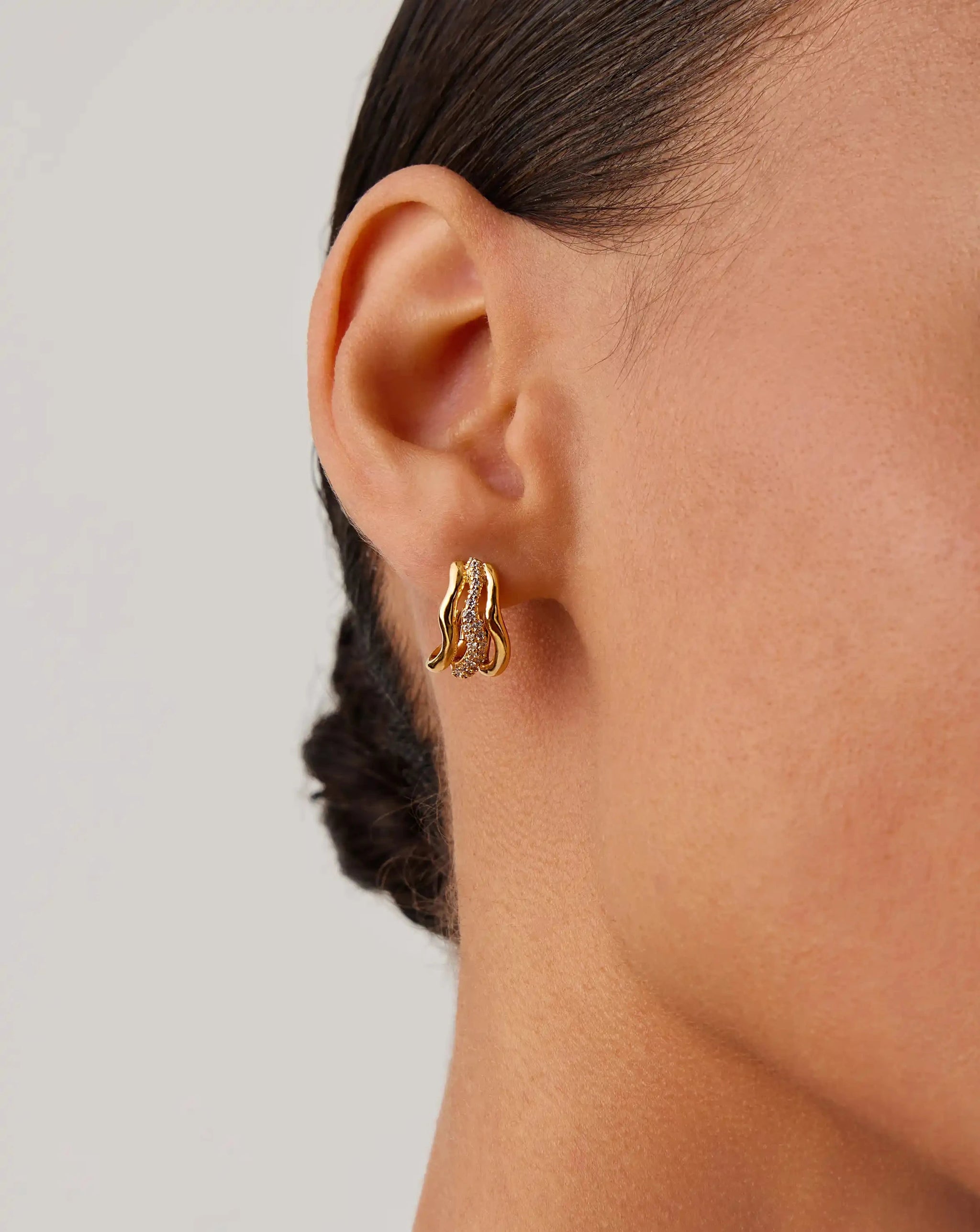 Molten Snow Triple Small Hoop Earrings | 18ct Gold Plated/Cubic Zirconia Earrings Missoma