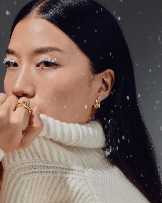 Molten Snow Triple Small Hoop Earrings | 18ct Gold Plated/Cubic Zirconia Earrings Missoma