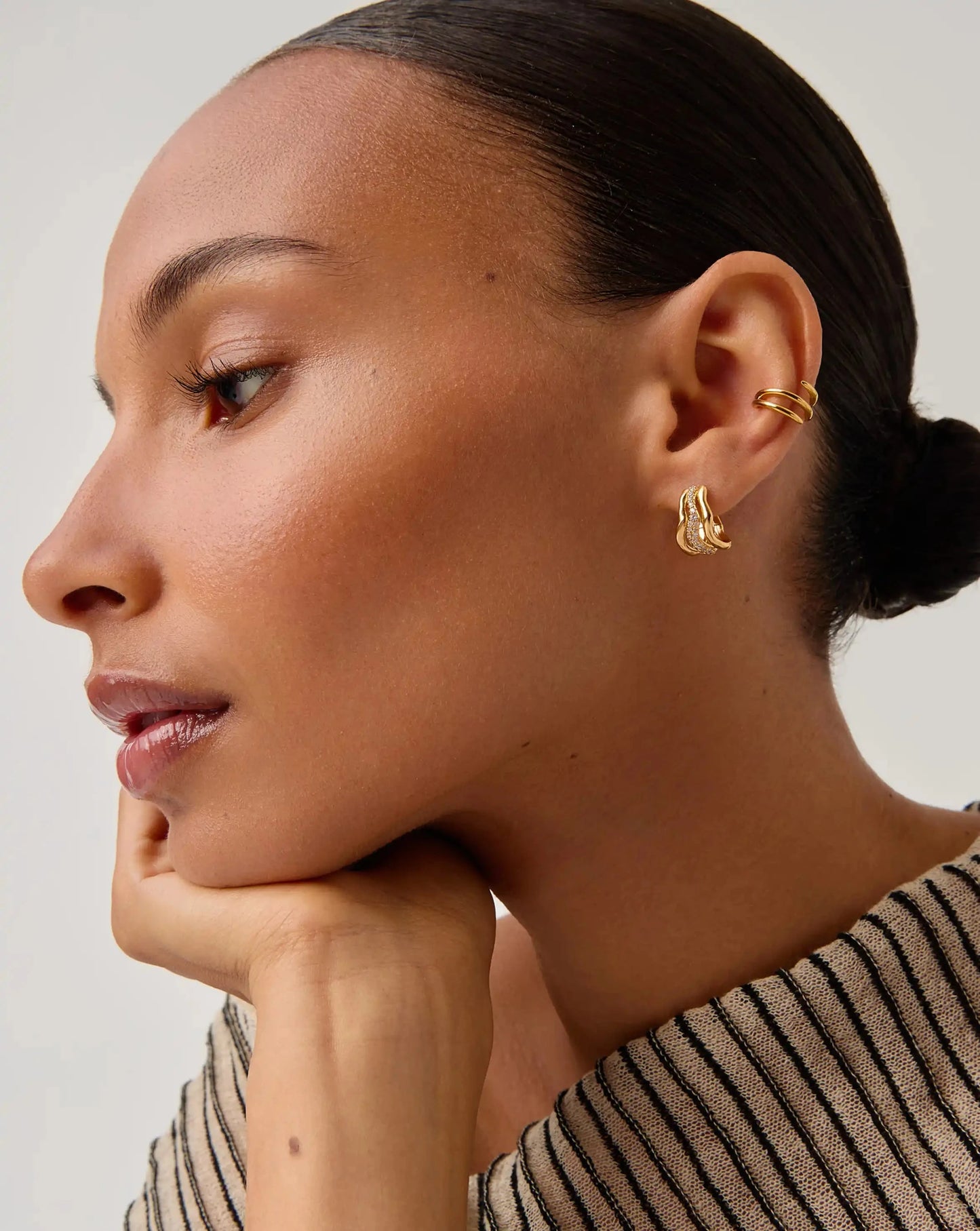 Molten Snow Triple Small Hoop Earrings | 18ct Gold Plated/Cubic Zirconia Earrings Missoma