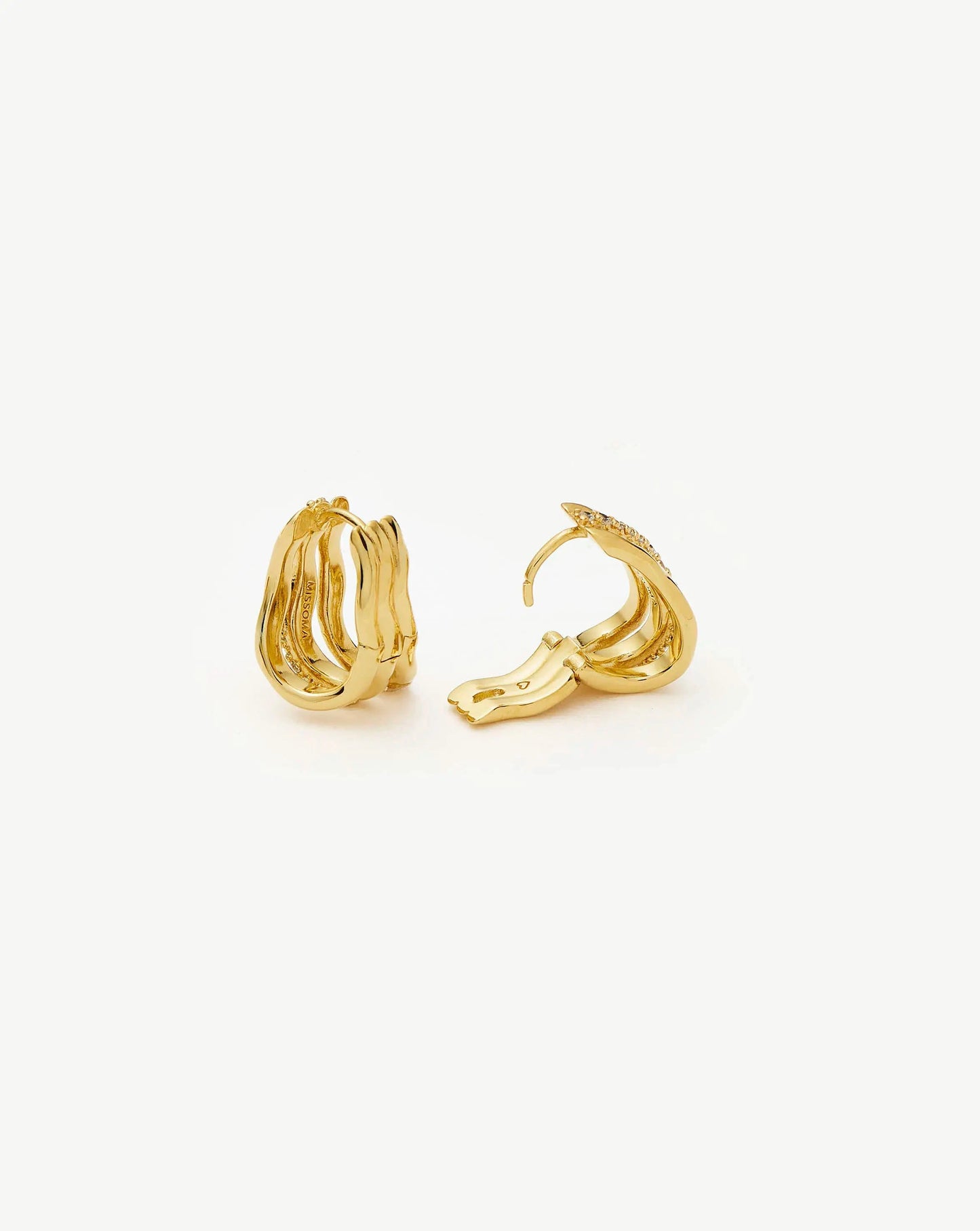 Molten Snow Triple Small Hoop Earrings | 18ct Gold Plated/Cubic Zirconia Earrings Missoma