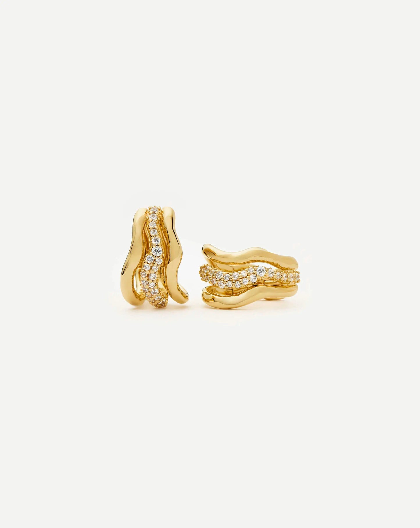 Molten Snow Triple Small Hoop Earrings | 18ct Gold Plated/Cubic Zirconia Earrings Missoma
