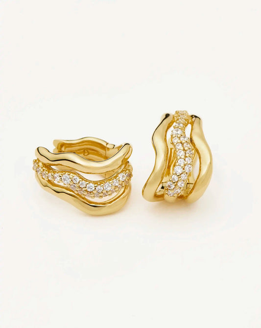 Molten Snow Triple Small Hoop Earrings | 18ct Gold Plated/Cubic Zirconia Earrings Missoma