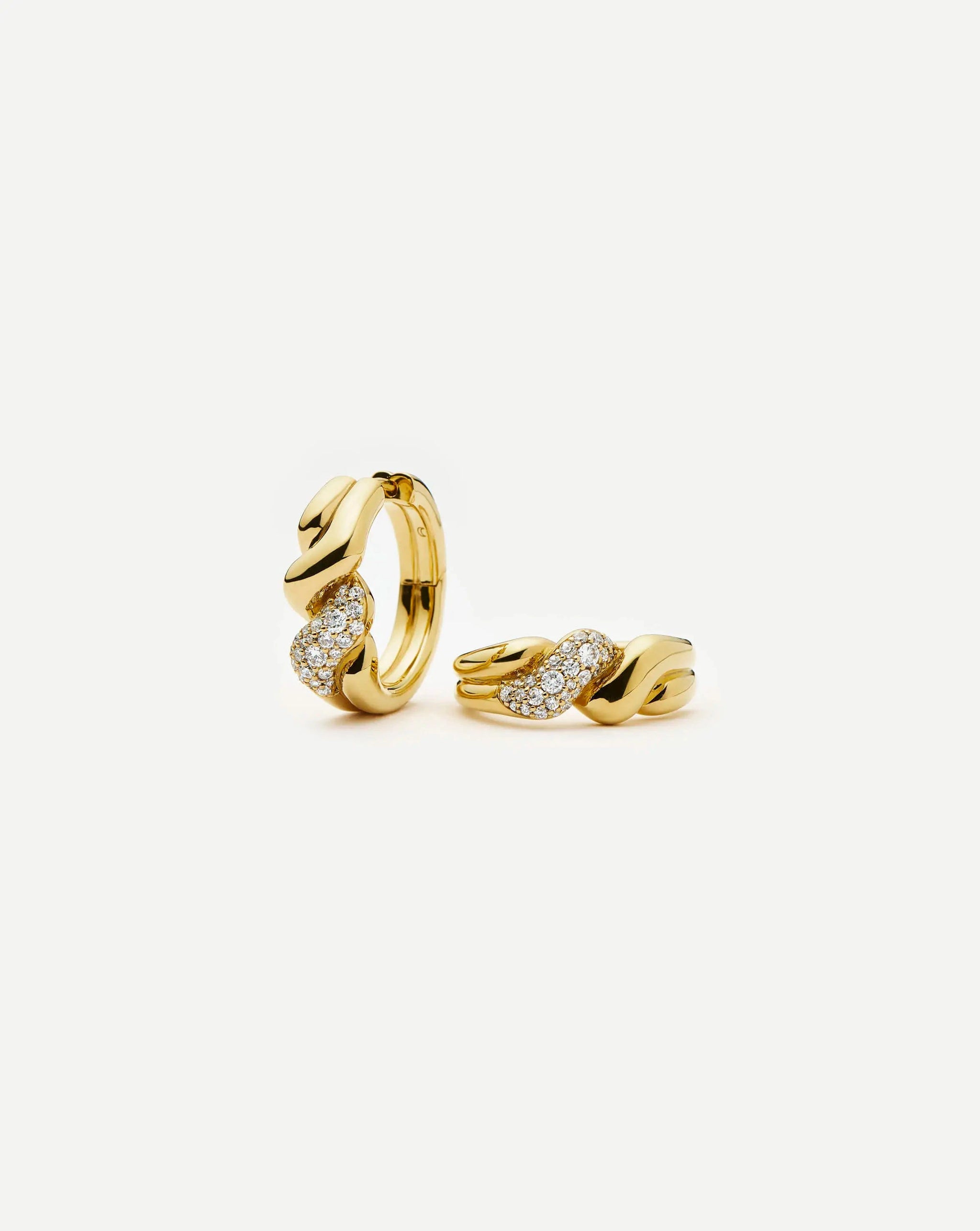 Molten Snow Twisted Small Hoop Earrings | 18ct Gold Plated/Cubic Zirconia Earrings Missoma