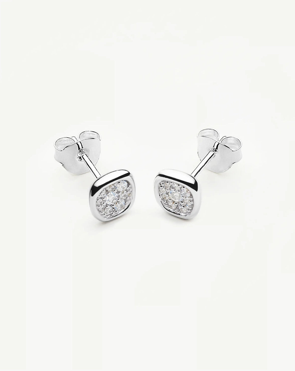 Molten Soft Square Pavé Stud Earrings | Silver Plated/Cubic Zirconia Earrings Missoma