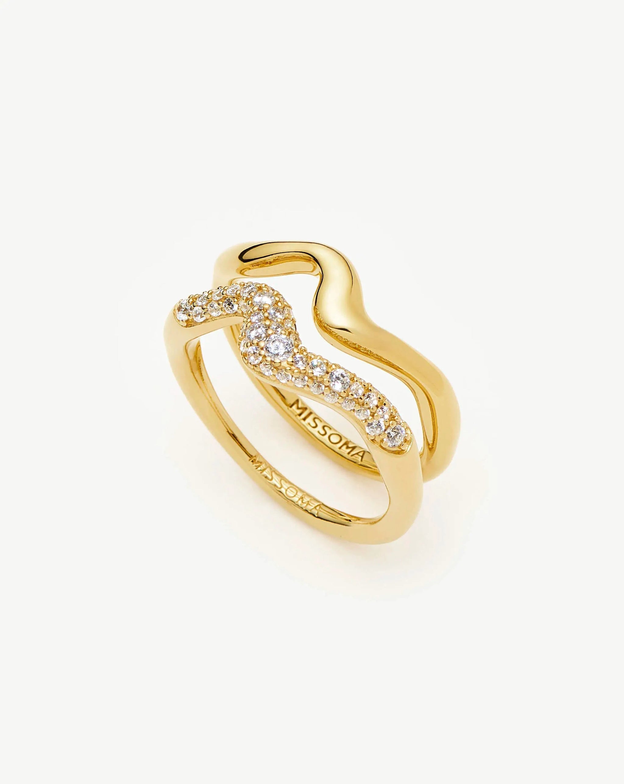Molten Stacking Ring Set | 18ct Gold Vermeil/Cubic Zirconia Rings Missoma