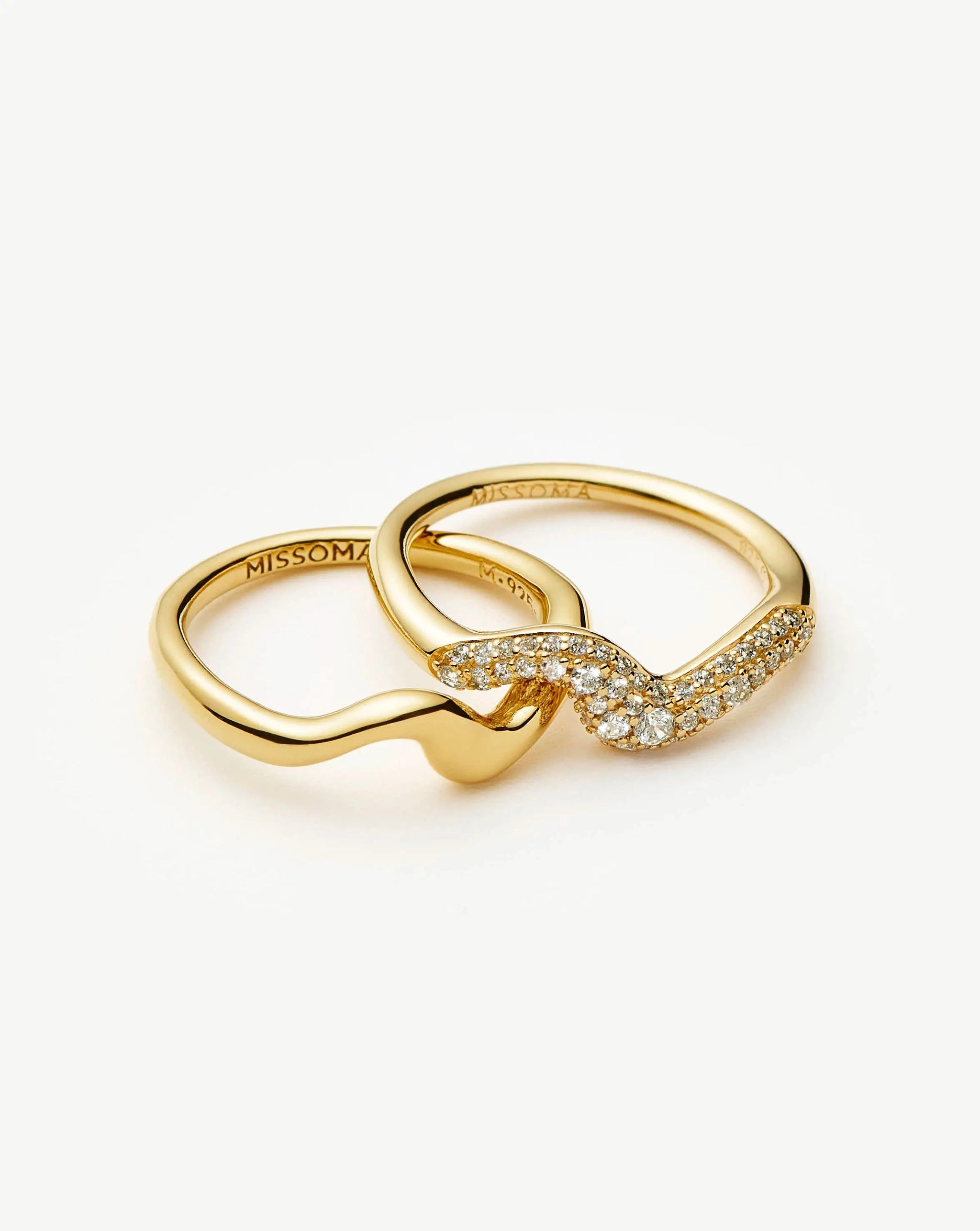 Molten Stacking Ring Set | 18ct Gold Vermeil/Cubic Zirconia Rings Missoma