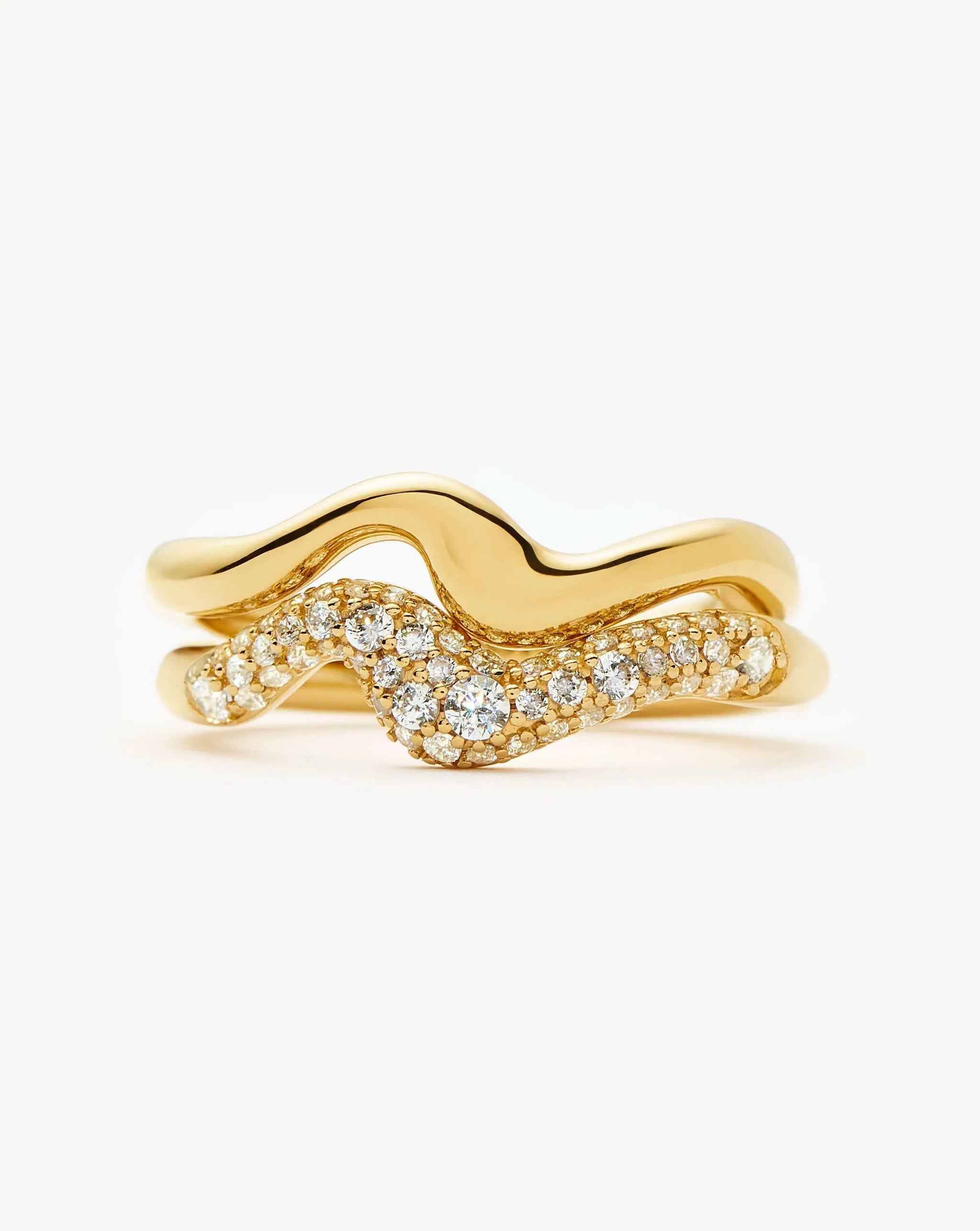 Molten Stacking Ring Set | 18ct Gold Vermeil/Cubic Zirconia Rings Missoma