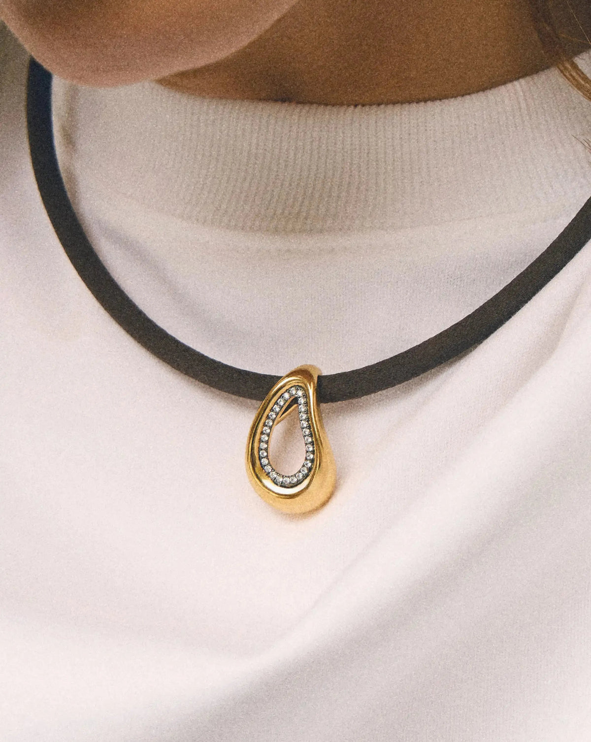 Molten Teardrop Brown Satin Cord Necklace | 18ct Gold Plated/Cubic Zirconia Necklaces Missoma