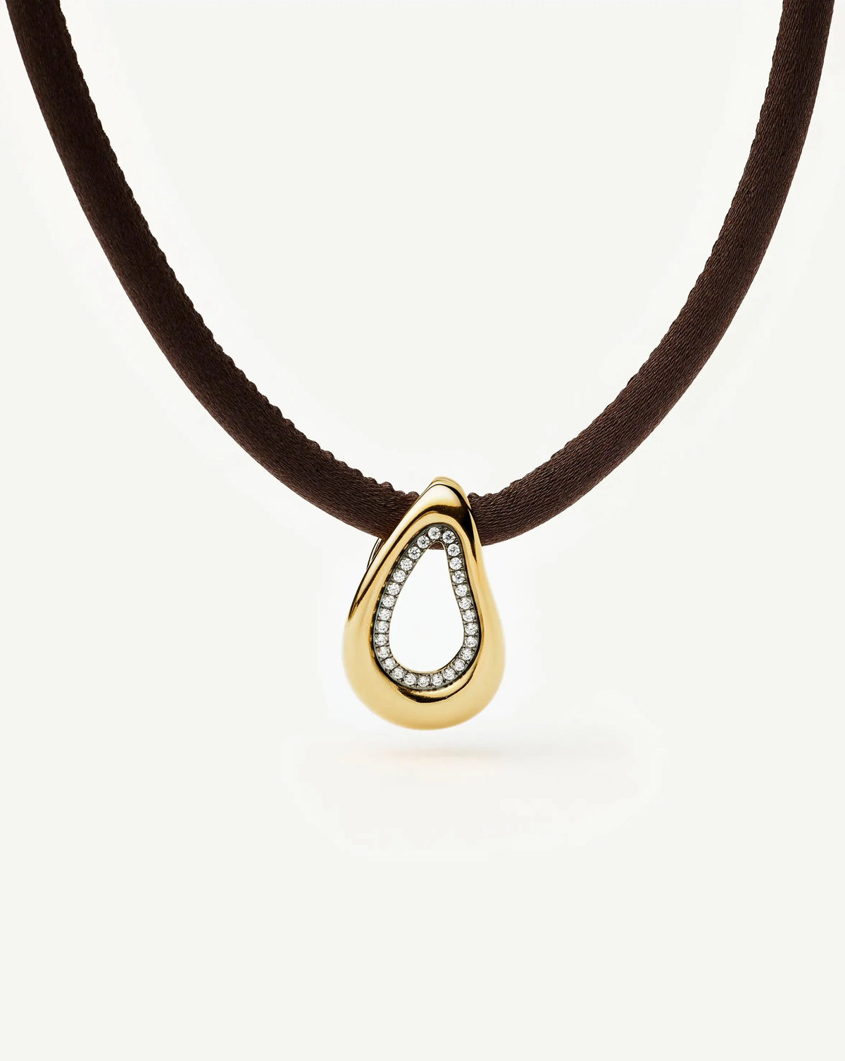 Molten Teardrop Brown Satin Cord Necklace | 18ct Gold Plated/Cubic Zirconia Necklaces Missoma