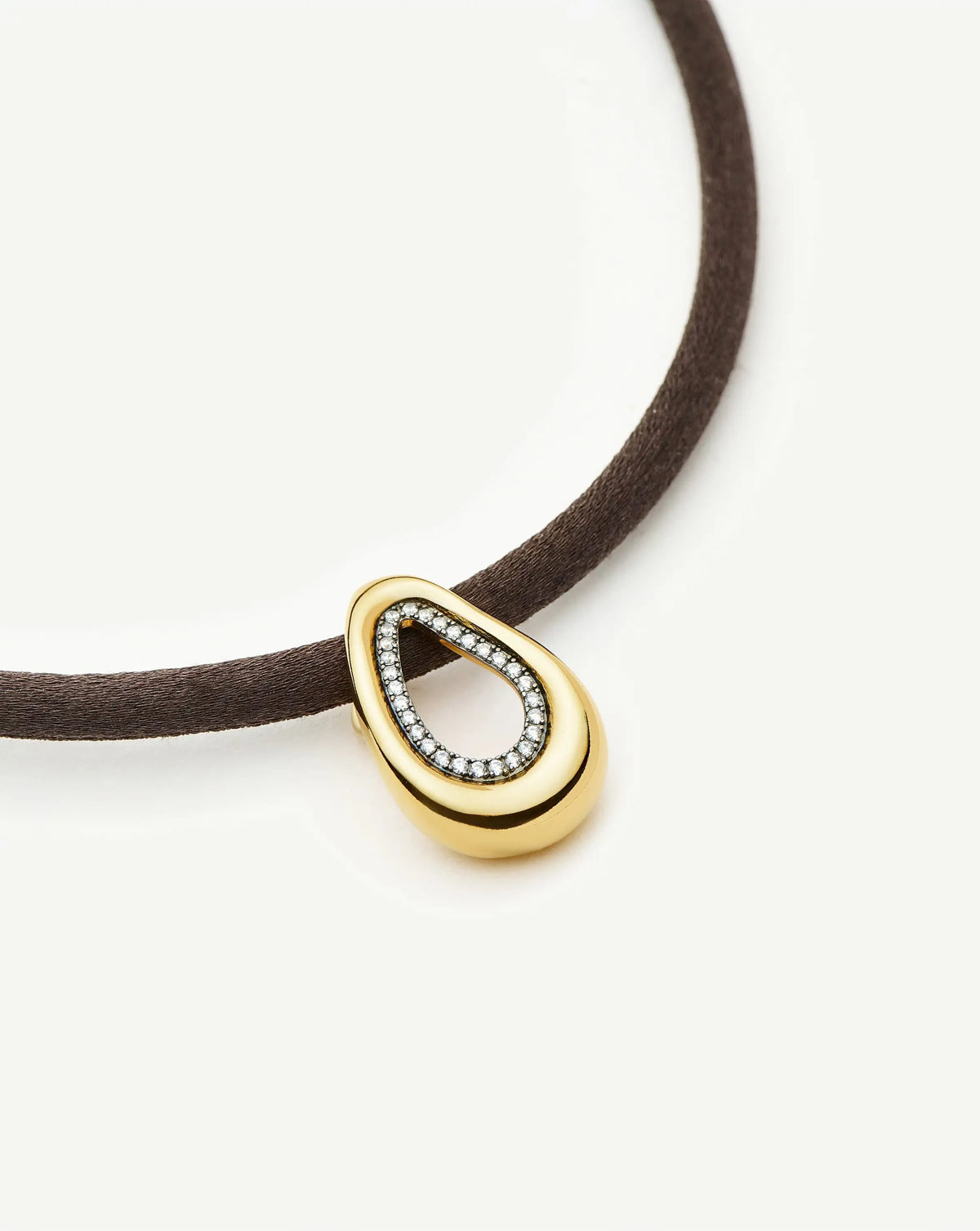 Molten Teardrop Brown Satin Cord Necklace | 18ct Gold Plated/Cubic Zirconia Necklaces Missoma