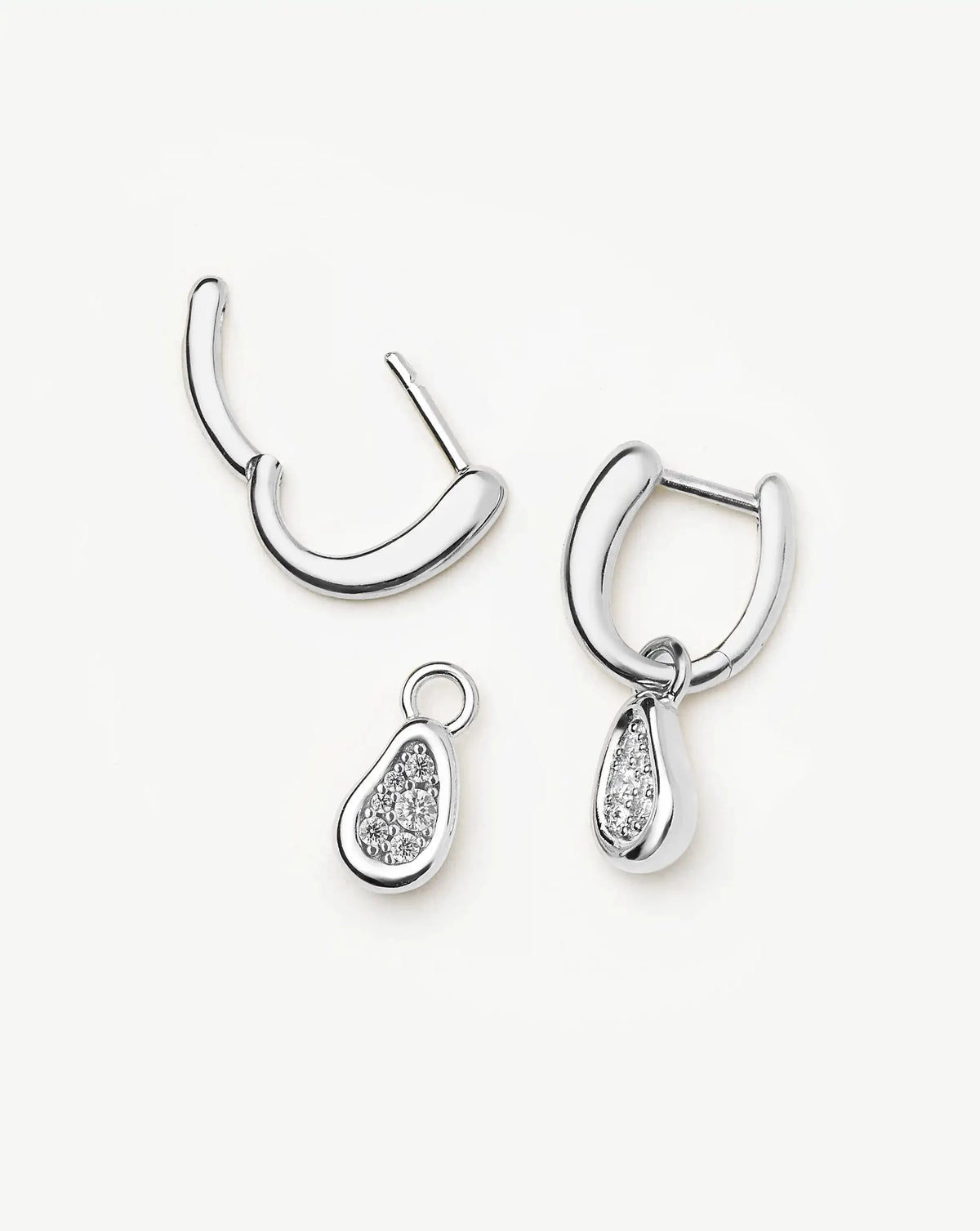 Molten Teardrop Pavé Charm Hoop Earrings | Silver Plated/Cubic Zirconia Earrings Missoma