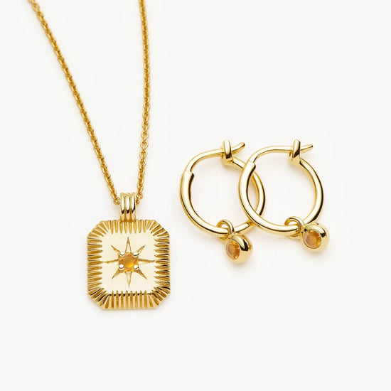 November Birthstone Necklace & Charm Earrings Set | 18ct Gold Vermeil/Citrine Necklaces Missoma